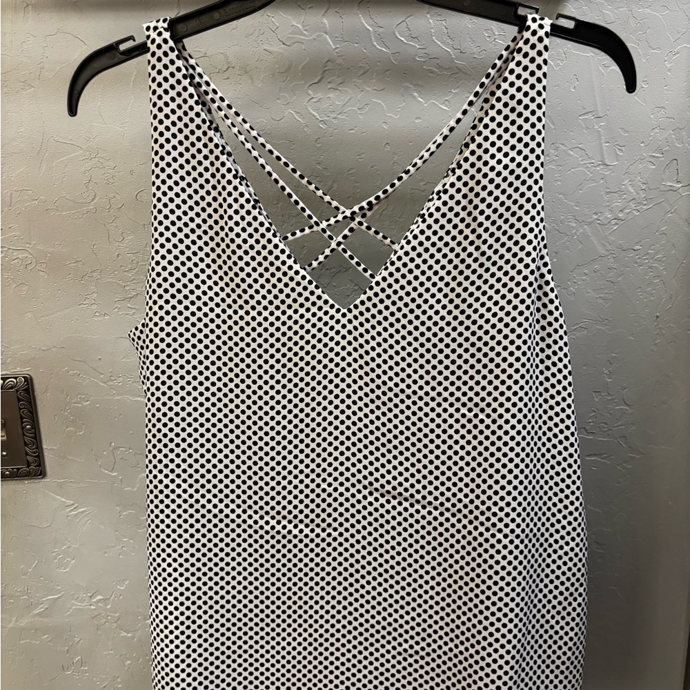 Express Black and White Polka Dot V-Neck Blouse
